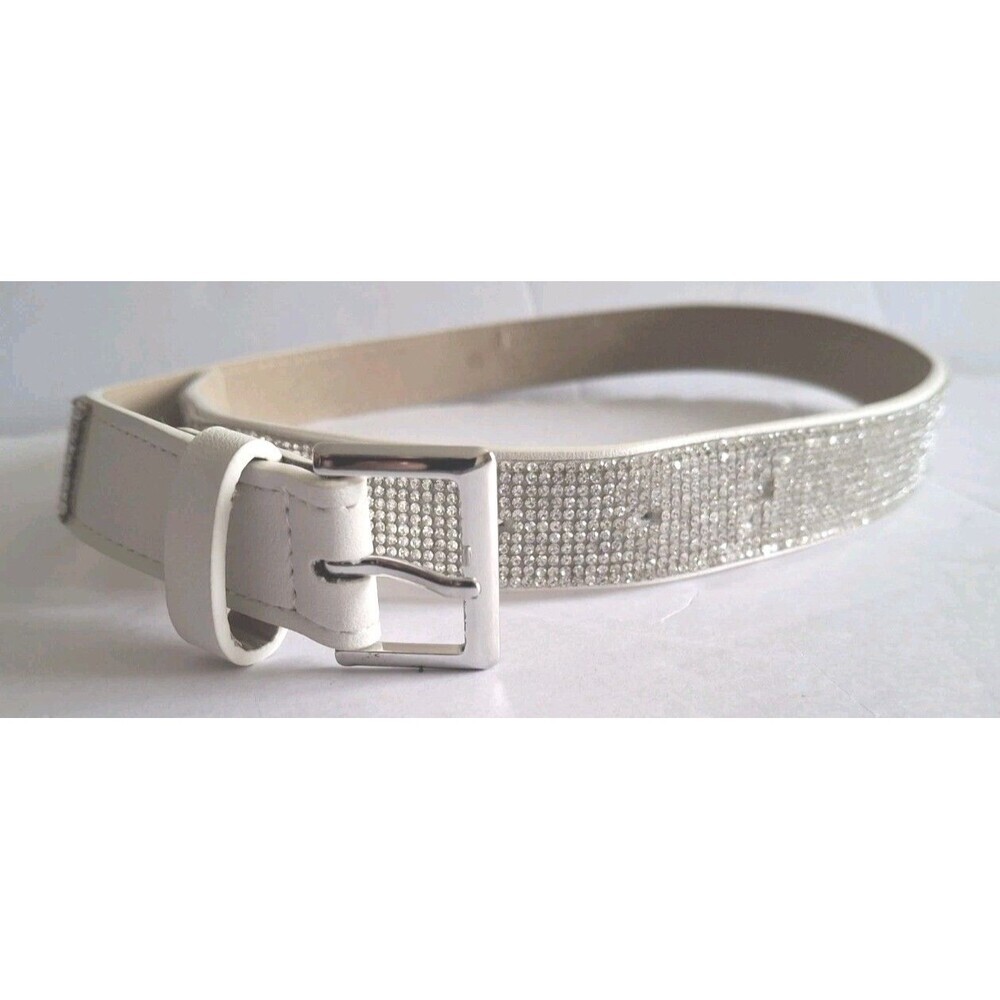 Y2K Rhinestone Bling Belt Silver White Size XS Blingy Glam